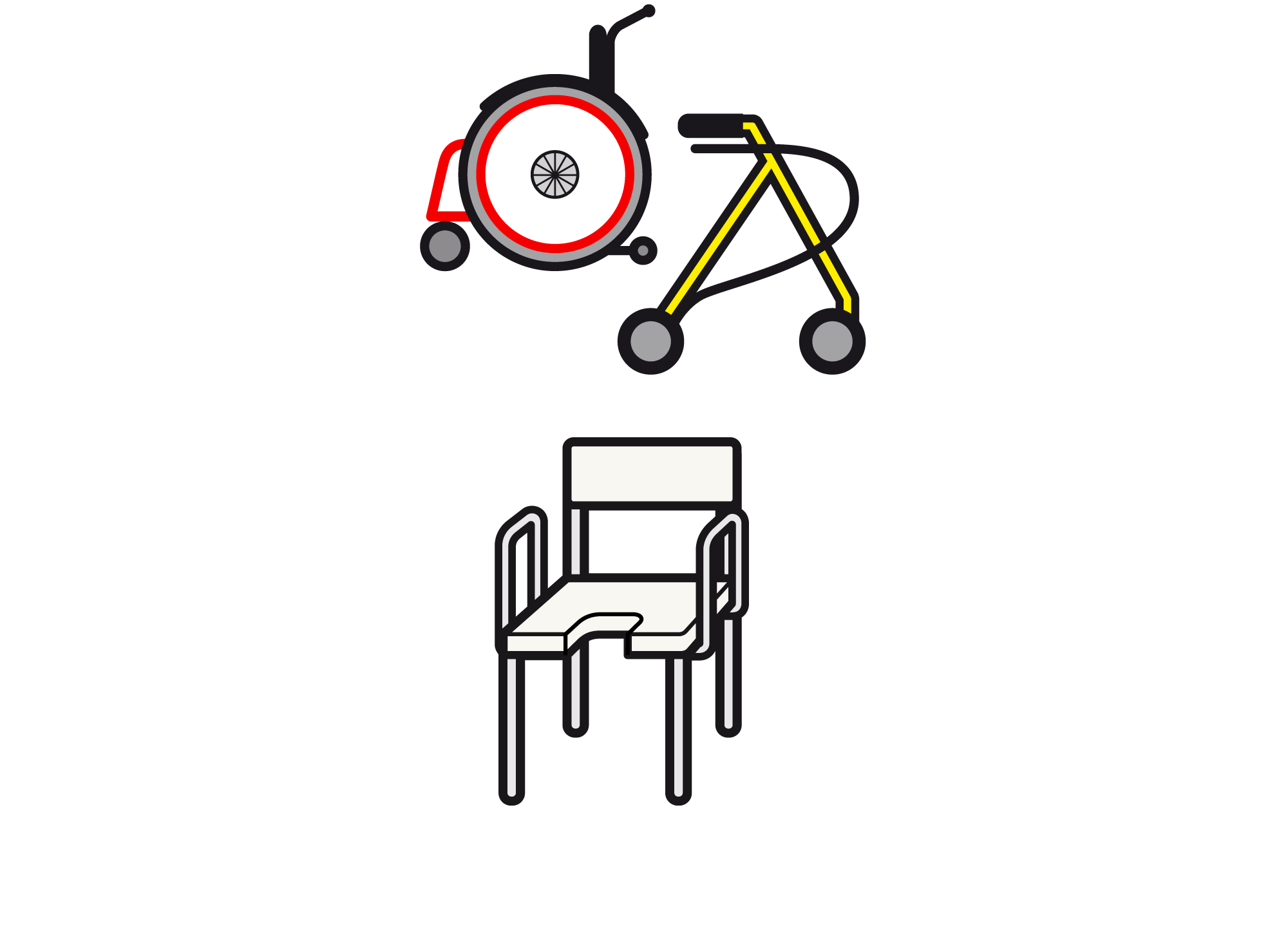 Bildsymbole für Hilfsmittel und Duschstuhl Bildsymbole für Hilfsmittel und Duschstuhl