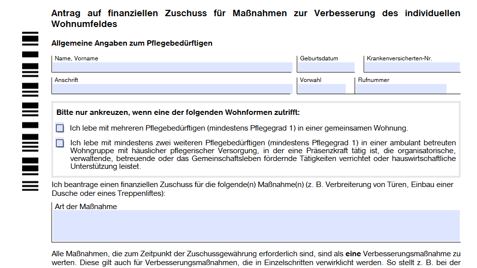 Formular zur Beantragung von Wohnumfeldverbessernden Maßnahmen