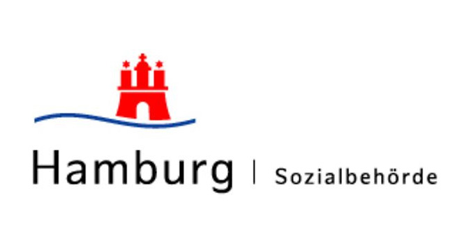 •	Logo der Freien und Hansestadt Hamburg mit Schriftzug Hamburg Sozialbehörde. 