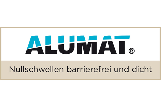 Logo von Alumat mit Schriftzug Nullschwellen barrierefrei und dicht.